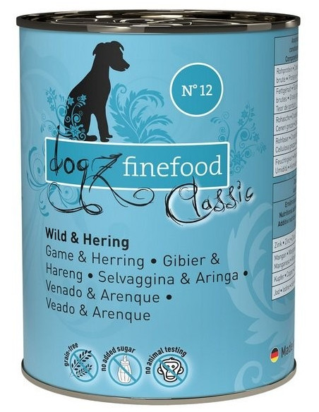 Dogz Finefood Classic N.12 Dziczyzna i śledź 400g