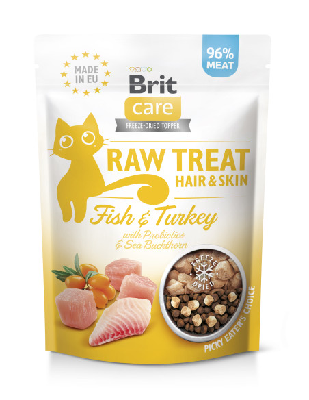 Brit Raw Treat Cat Hair&Skin - liofilizowany przysmak z rybą i indykiem 40g