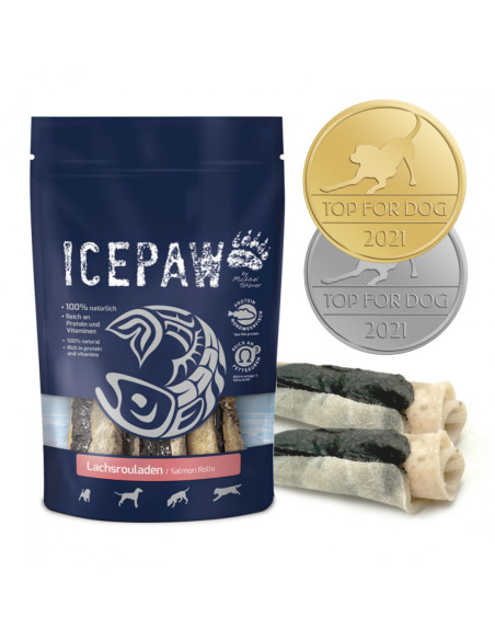 IcePaw Lachsrouladen 3 roladki do żucia dla psów 200g